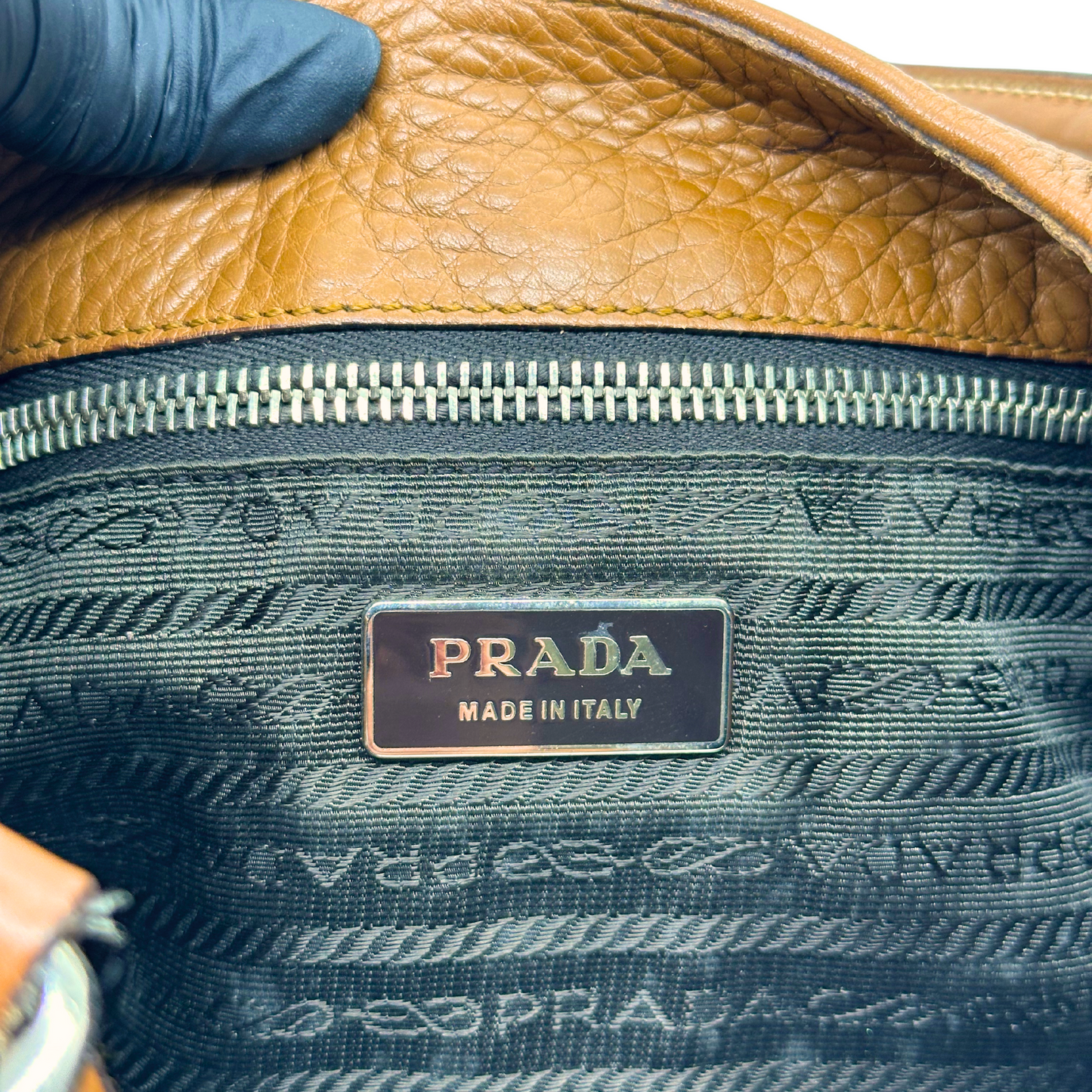 Prada Cognac Brown Leather Moon Bag